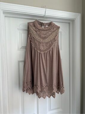Xhilaration Crochet Lace High Neck Sleeveless Top Women’s Large Cottagecore